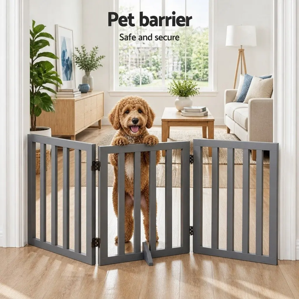 Dog Playpen Enclosure 3 Panels Pet Door Fence 139cm x 60.5cm Grey