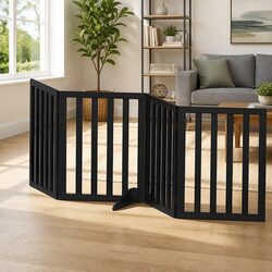 Dog Gate Playpen Enclosure 4 Panels Pet Door Fence Wooden Play Pen Stair Black
