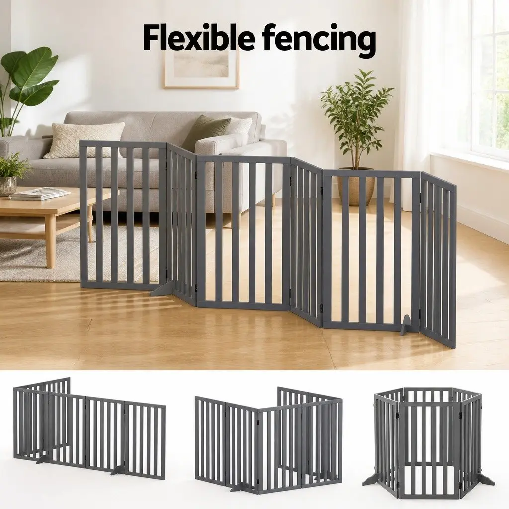 Dog Playpen 6 Panels Foldable Pet Enclosure Safety Fence Grey