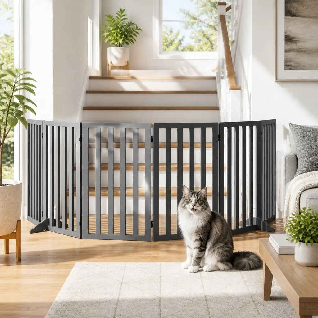 Dog Playpen 6 Panels Foldable Pet Enclosure Safety Fence Grey