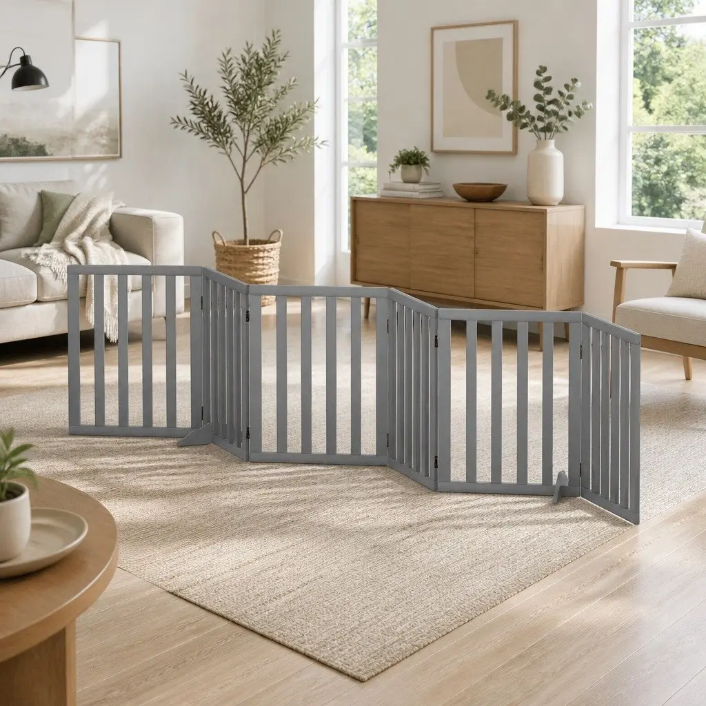 Dog Playpen Enclosure 6 Panel Pet Fence Grey Foldable