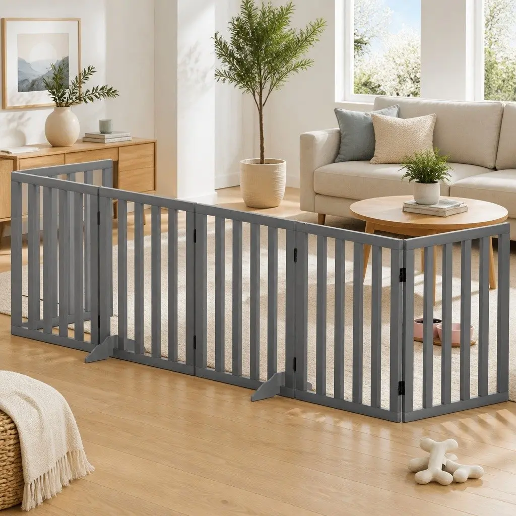 Dog Playpen Enclosure 6 Panel Pet Fence Grey Foldable