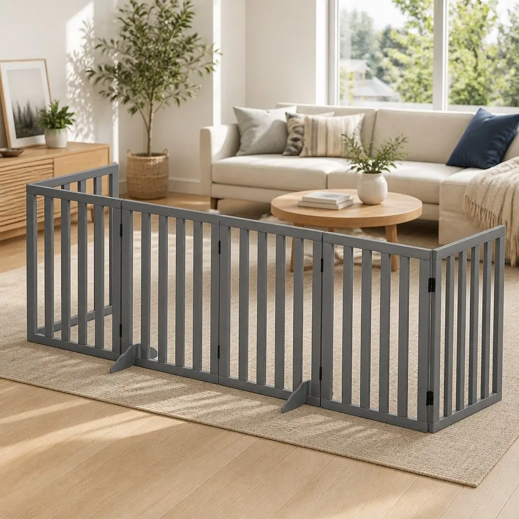 Dog Playpen Enclosure 6 Panel Pet Fence Grey Foldable