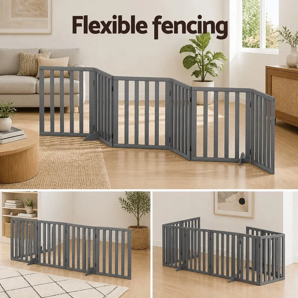 Dog Playpen Enclosure 6 Panel Pet Fence Grey Foldable