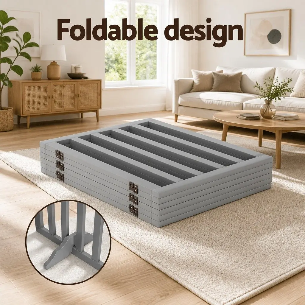 Dog Playpen Enclosure 6 Panel Pet Fence Grey Foldable