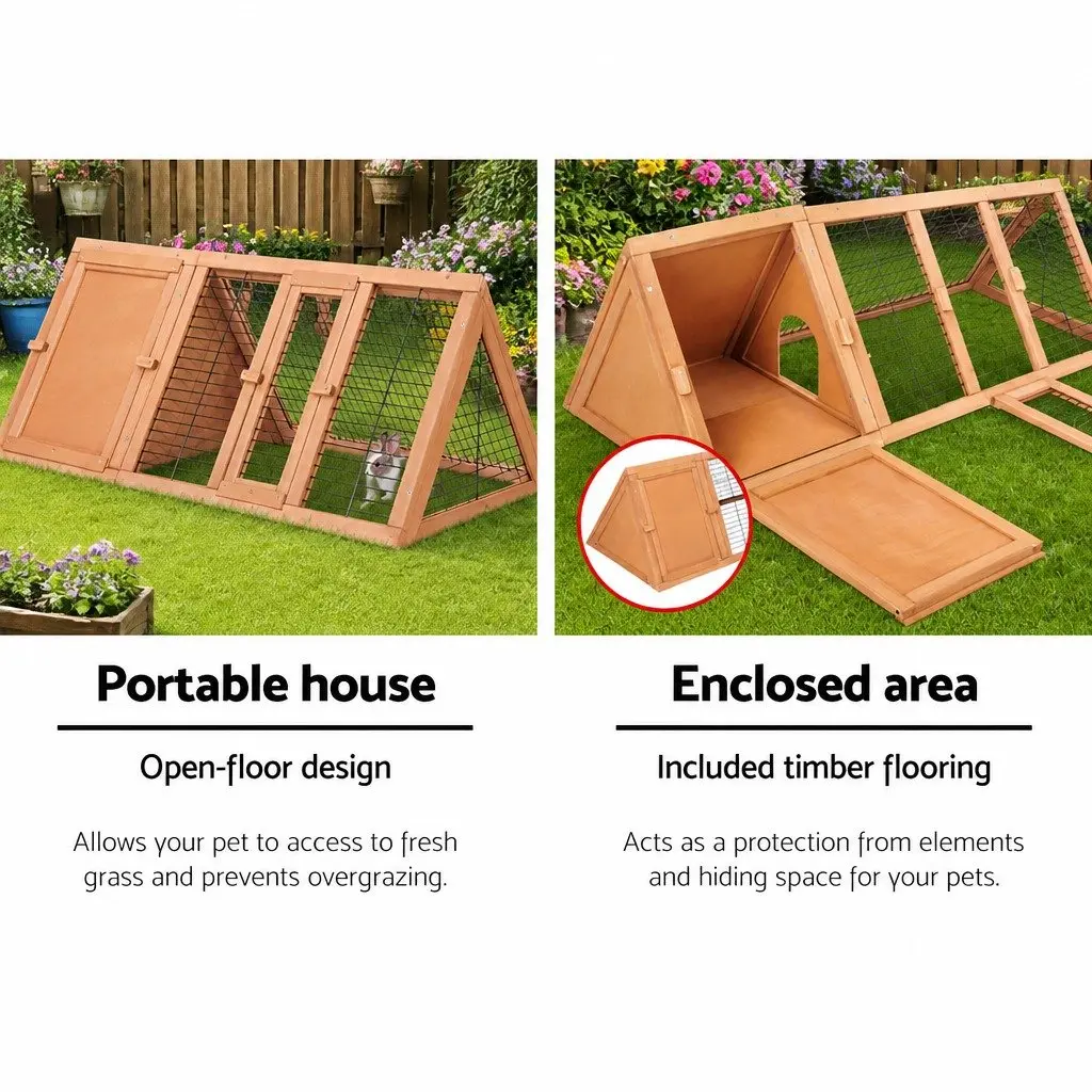 Rabbit Hutch Wooden Cage Outdoor Small Animal Run 119cm Natural Wood