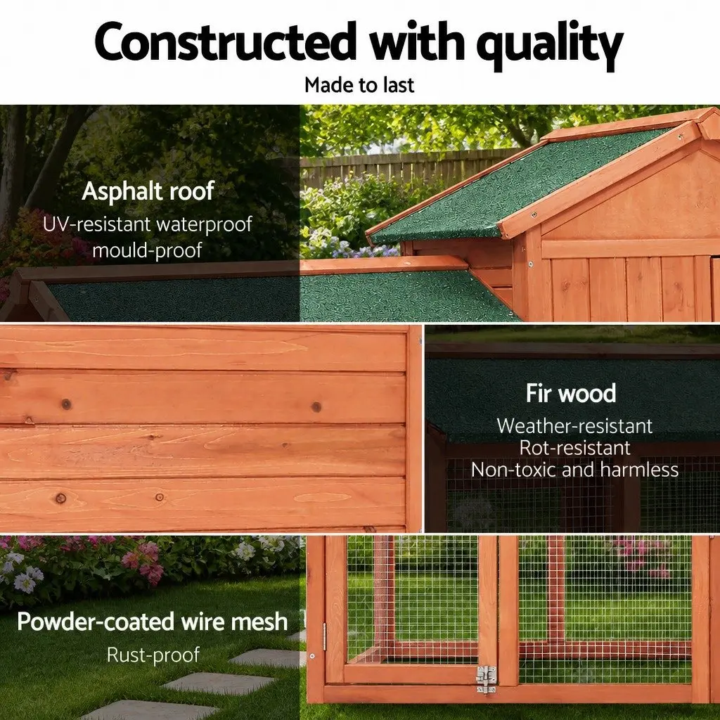 Wooden Pet Hutch Rabbit Chicken Coop Large Outdoor Cage Run House 220 x 52 x 84 cm Brown