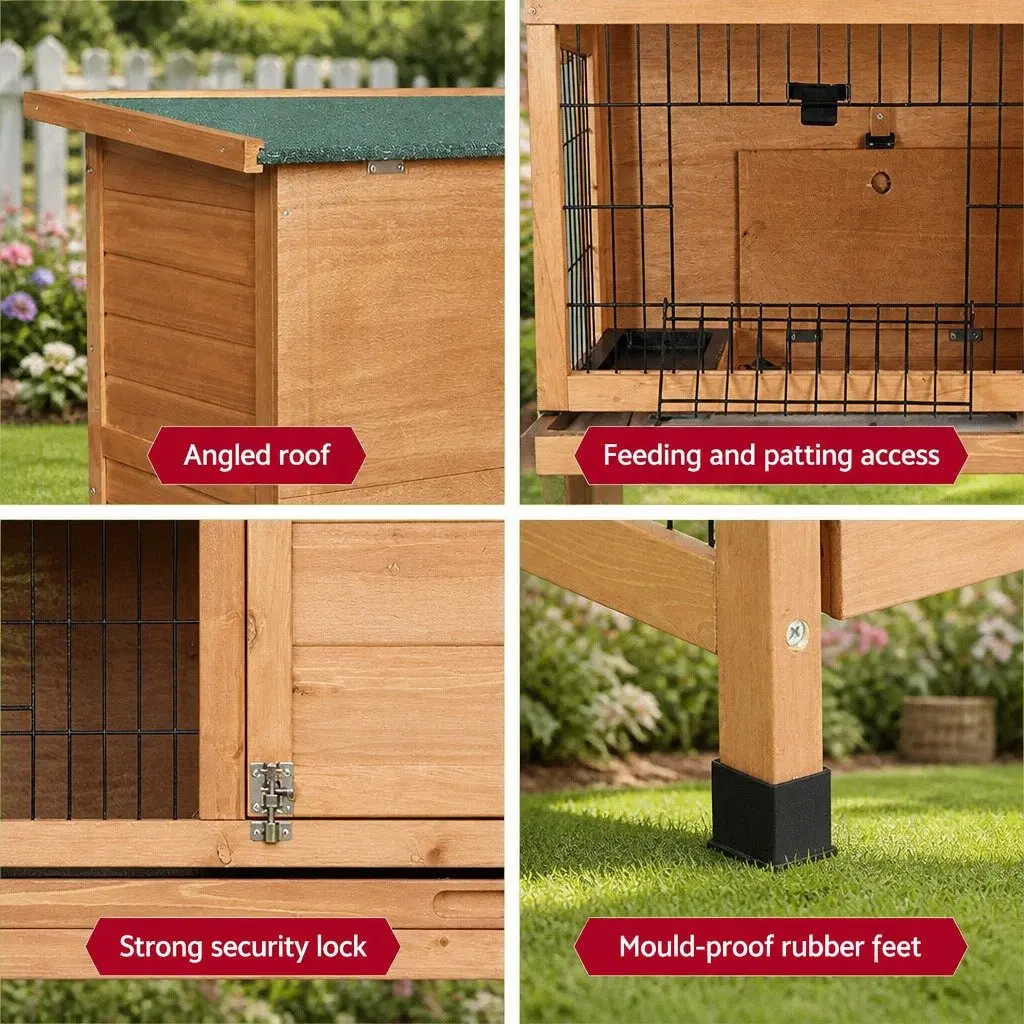 Rabbit Hutch Small Animal House 91.5cm Wooden Outdoor Cage 3-Tier Brown