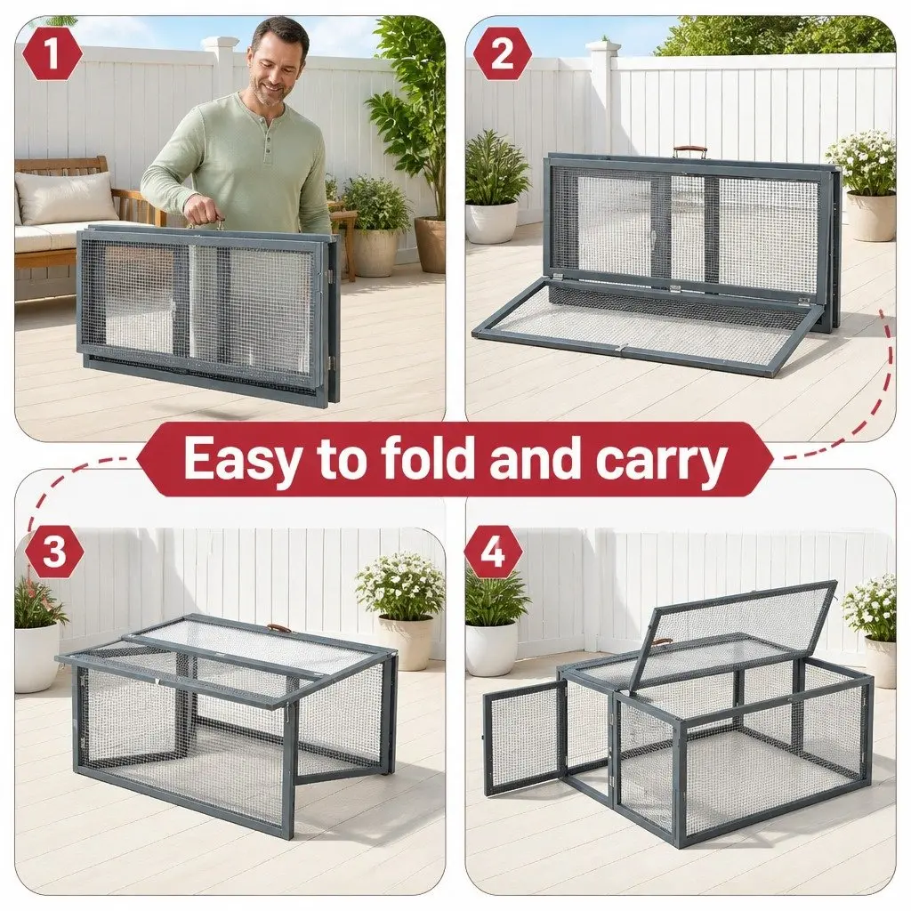 Portable Chicken Coop Rabbit Run Outdoor Cage 110cm Grey