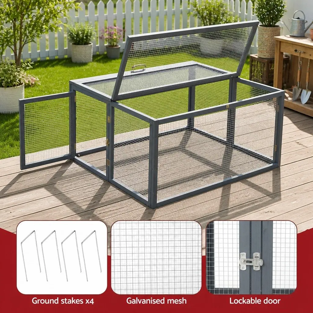 Portable Chicken Coop Rabbit Run Outdoor Cage 110cm Grey
