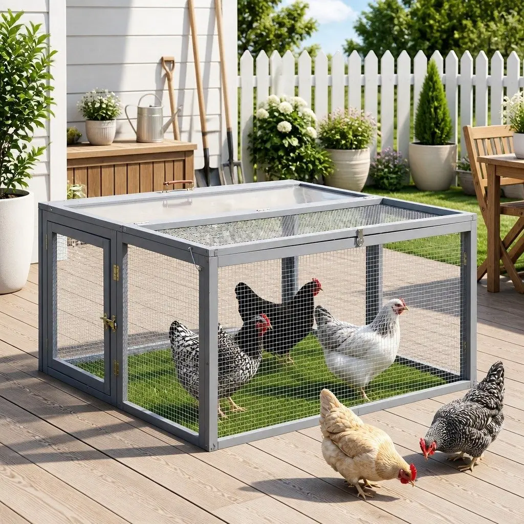 Portable Chicken Coop Rabbit Run Outdoor Cage 110cm Grey