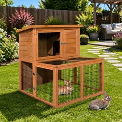 Reliable Wooden Rabbit Hutch with Built-in Run