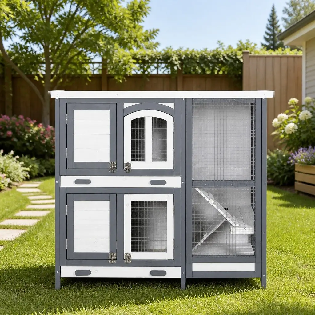 Rabbit Hutch Chicken Coop 98cm Large Wooden House Run Cage Outdoor Small Animal