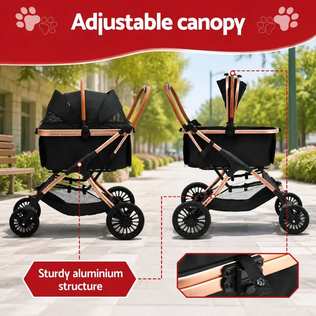 Pet Stroller Carrier Car Seat 3-in-1 Foldable Large Black