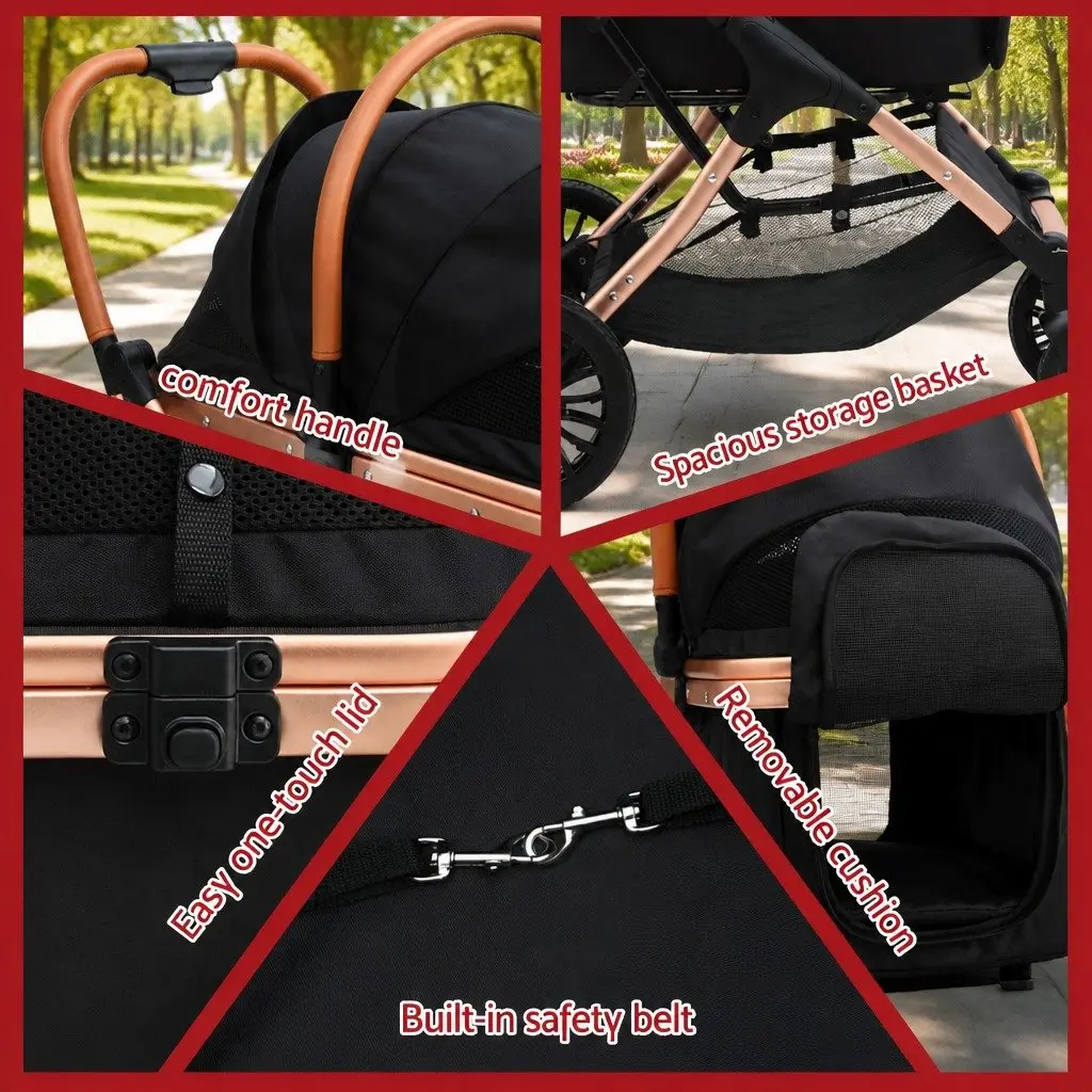 Pet Stroller Carrier Car Seat 3-in-1 Foldable Large Black