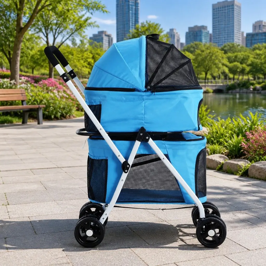 Pet Stroller 3-in-1 Travel Carrier Foldable Blue