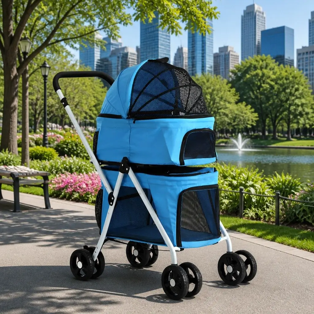 Pet Stroller 3-in-1 Travel Carrier Foldable Blue