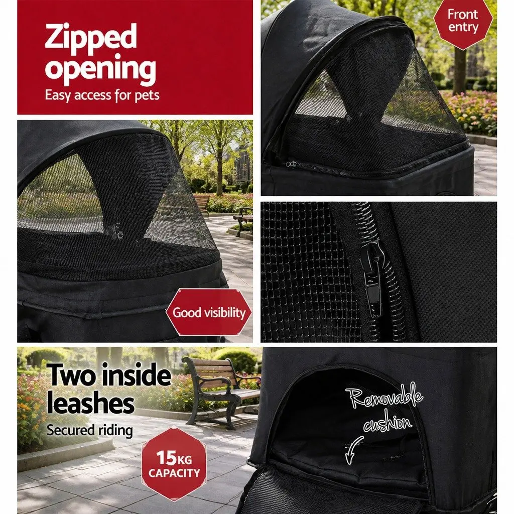Pet Stroller Dog Cat Carrier Travel Pushchair Foldable 4 Wheels Black