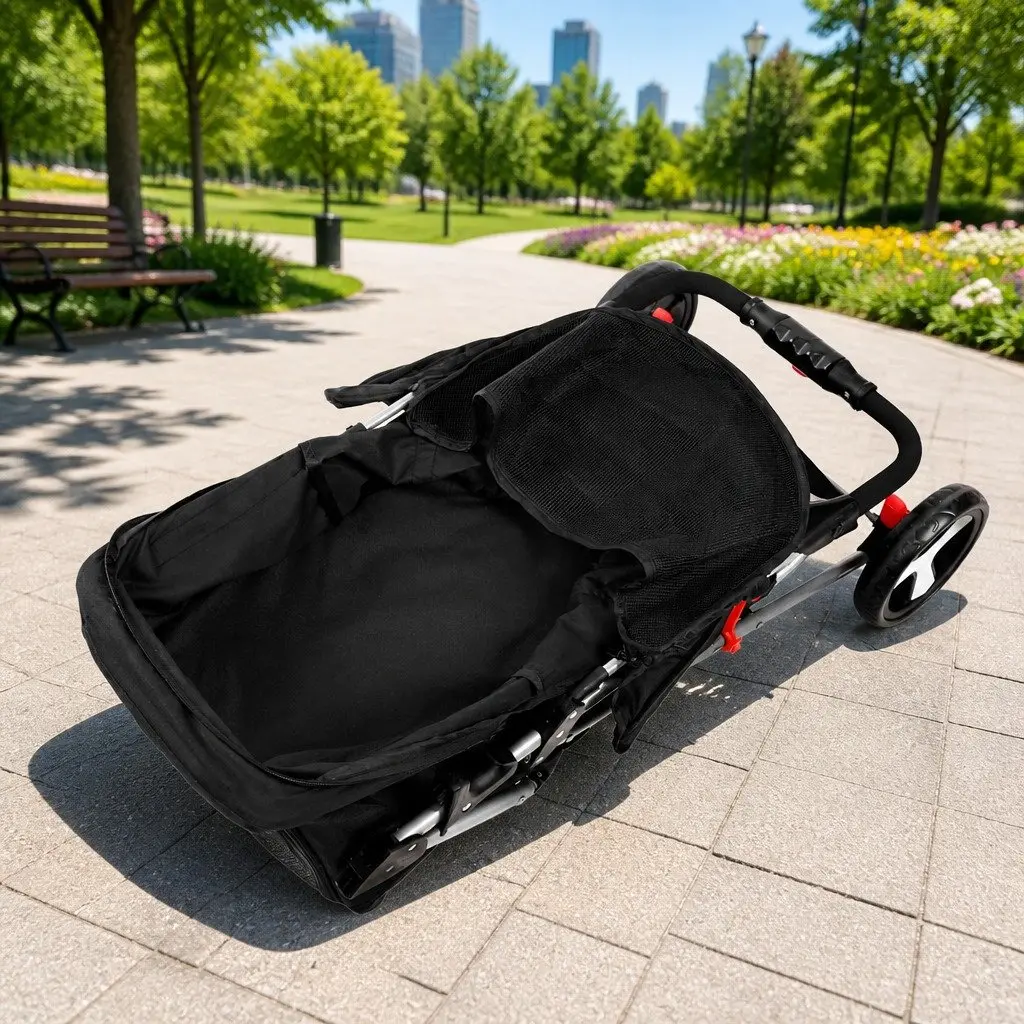 Pet Stroller Foldable Travel Carrier for Small Dogs and Cats 67cm x 47cm x 100cm Black