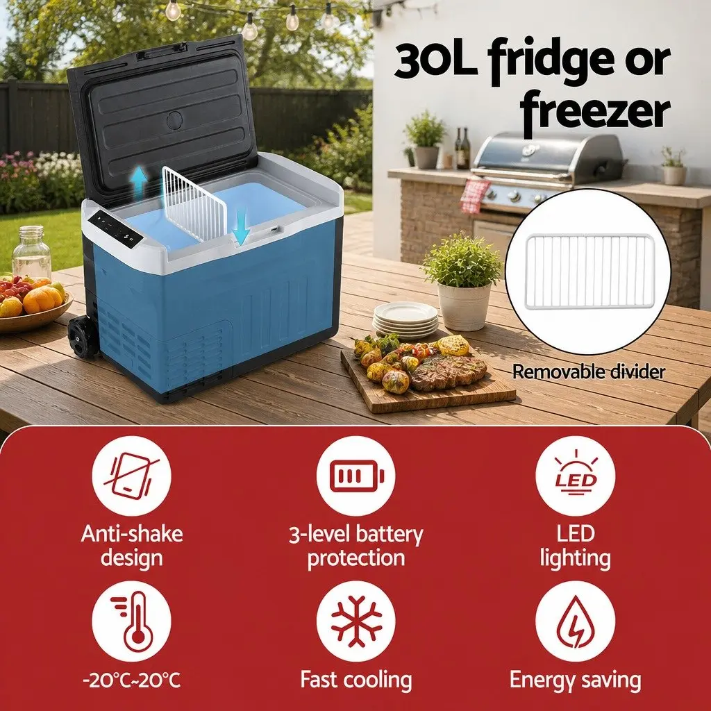 Portable Fridge Freezer 30L Camping Cooler 12V 24V 240V Black