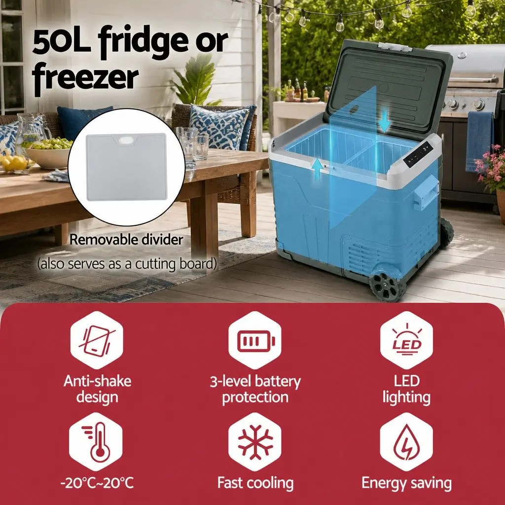 Portable Fridge Freezer 50L Camping Cooler Green Outdoor