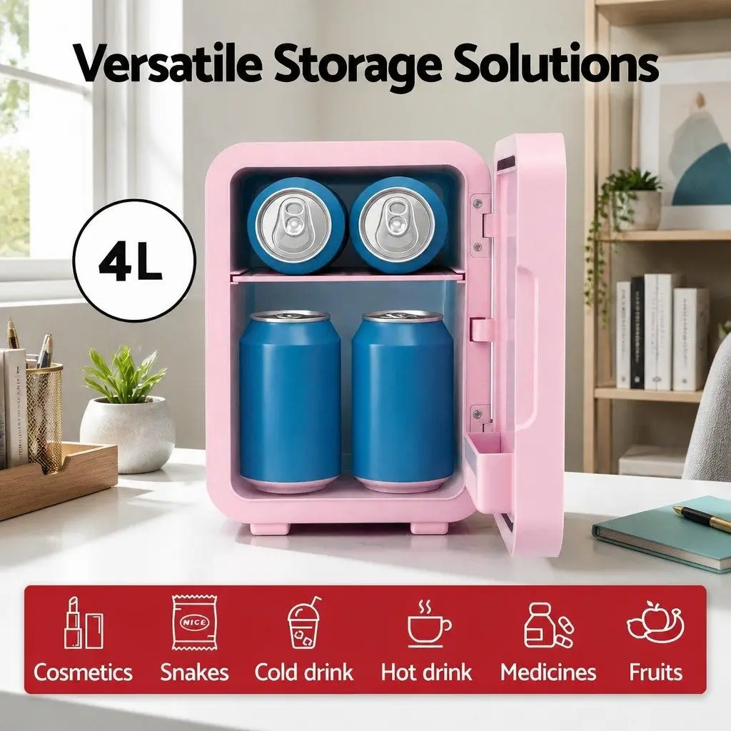 Mini Fridge Skincare Cooler Warmer 4L Portable Pink