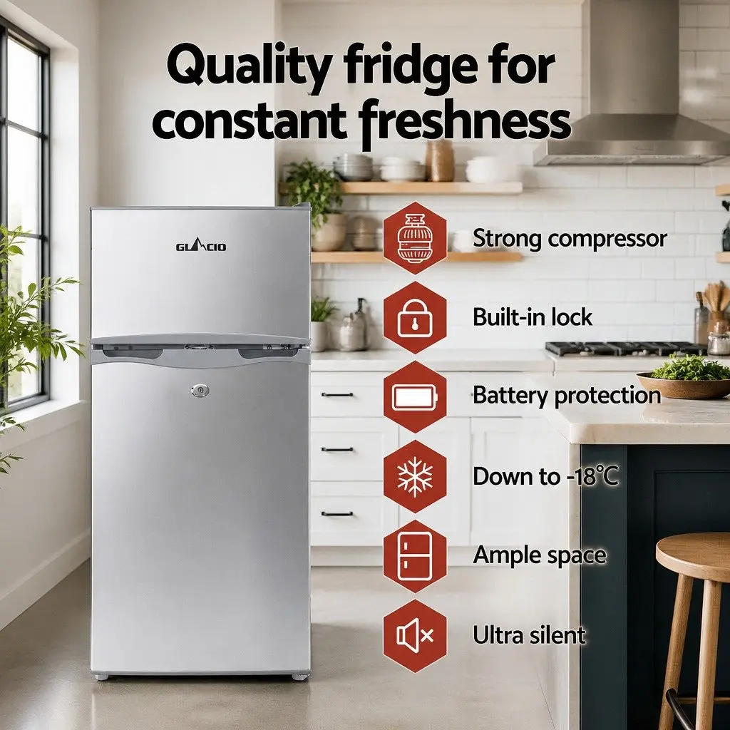 100L Portable Fridge Freezer Camping Caravan Silver