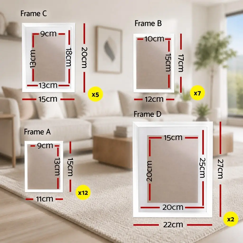 Photo Frame Set 26 Piece Wall Art Display Multiple Sizes 3.5x5 4x6 5x7 8x10 White