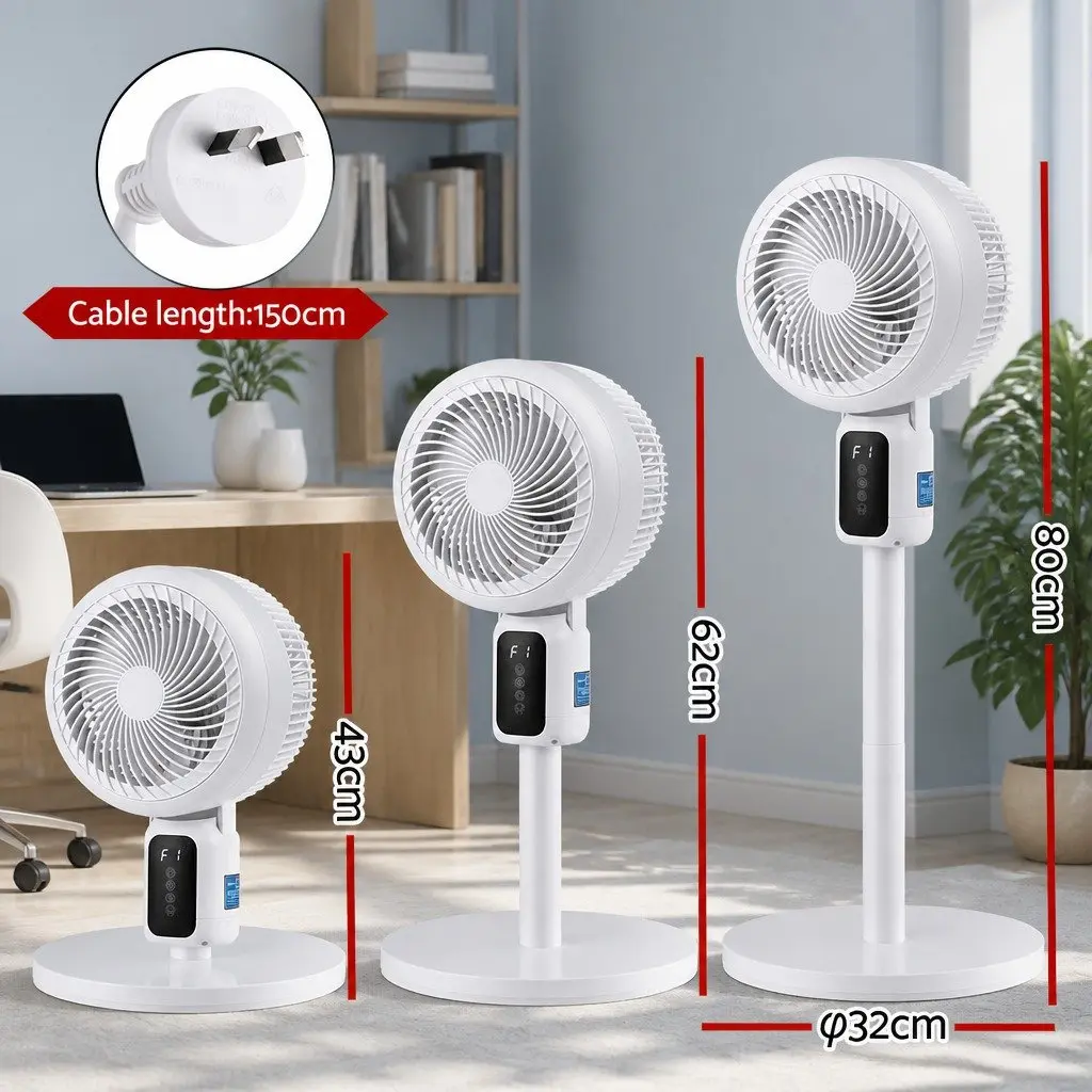 Pedestal Fan Remote Control Adjustable Height 3 Speed 12H Timer White