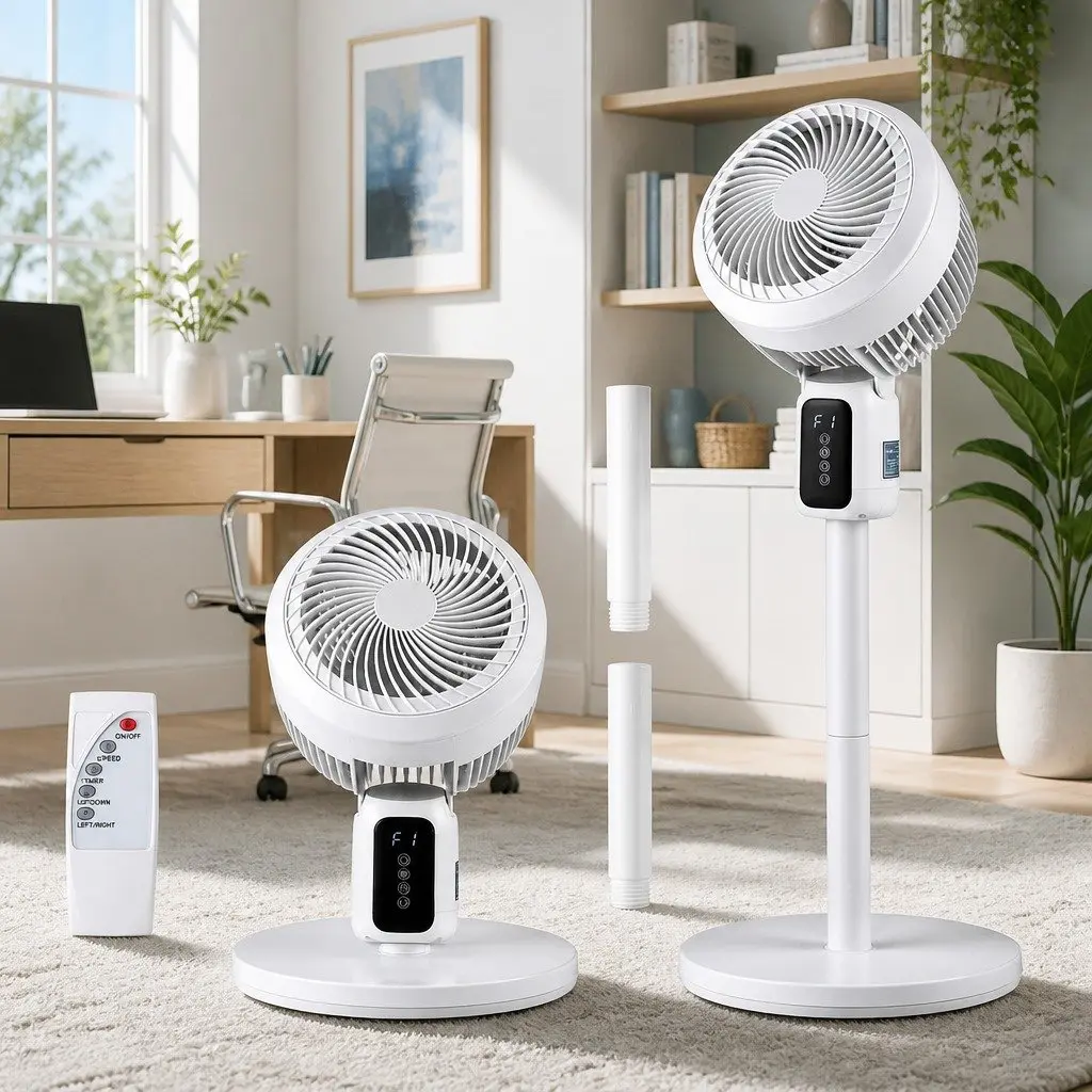 Pedestal Fan Remote Control Adjustable Height 3 Speed 12H Timer White