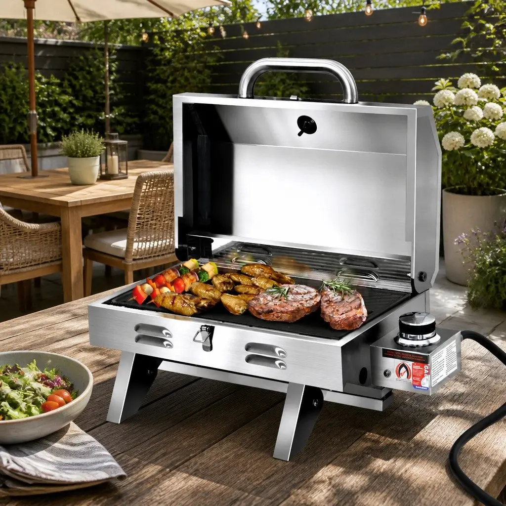 Portable Gas BBQ Grill Double Sided Plate Stainless Steel Camping Outdoor