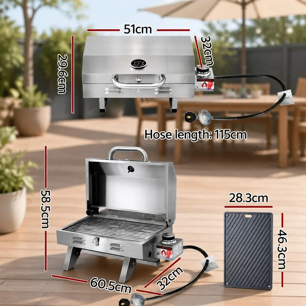 Portable Gas BBQ Grill Double Sided Plate Stainless Steel Camping Outdoor