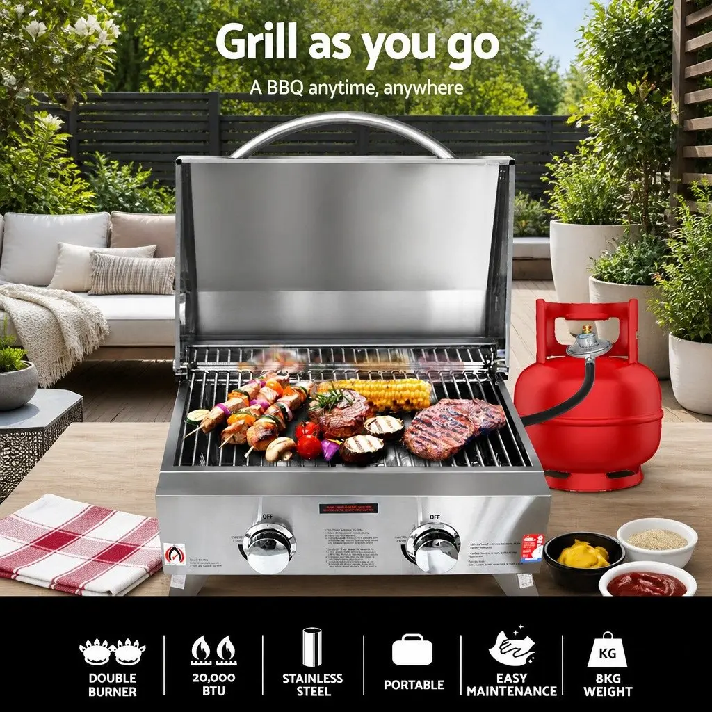 Portable Gas BBQ Grill with 2 Burners