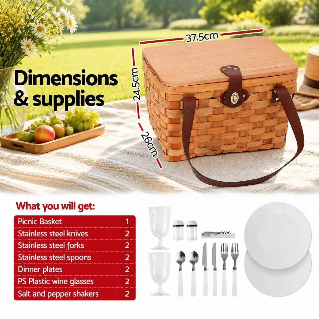 Picnic Basket Set 2 Person Outdoor Dining Cooler Bag Multicolour
