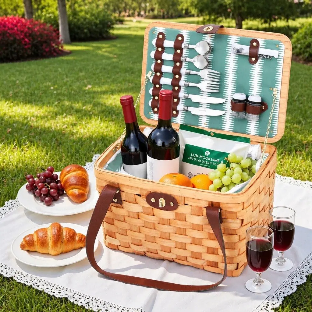 Picnic Basket Set 2 Person Outdoor Dining Cooler Bag Multicolour
