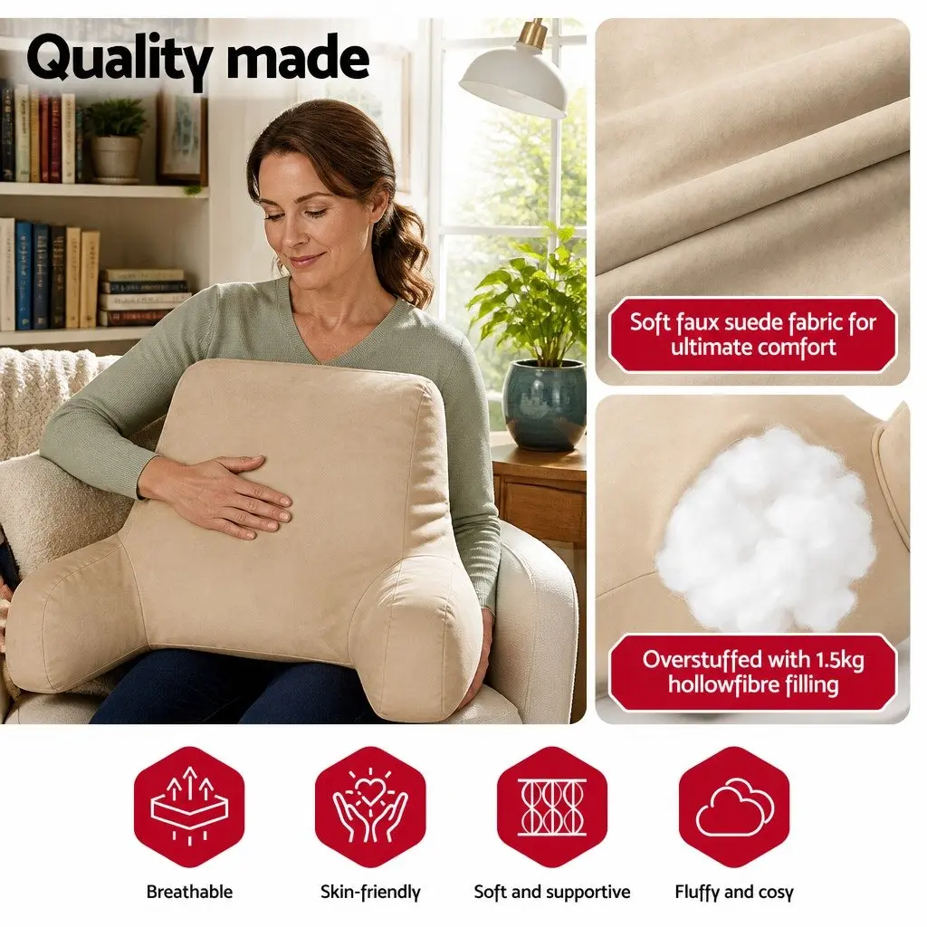 Reading Pillow Back Rest Lumbar Support Cushion Oatmeal 49 x 49 x 15 cm