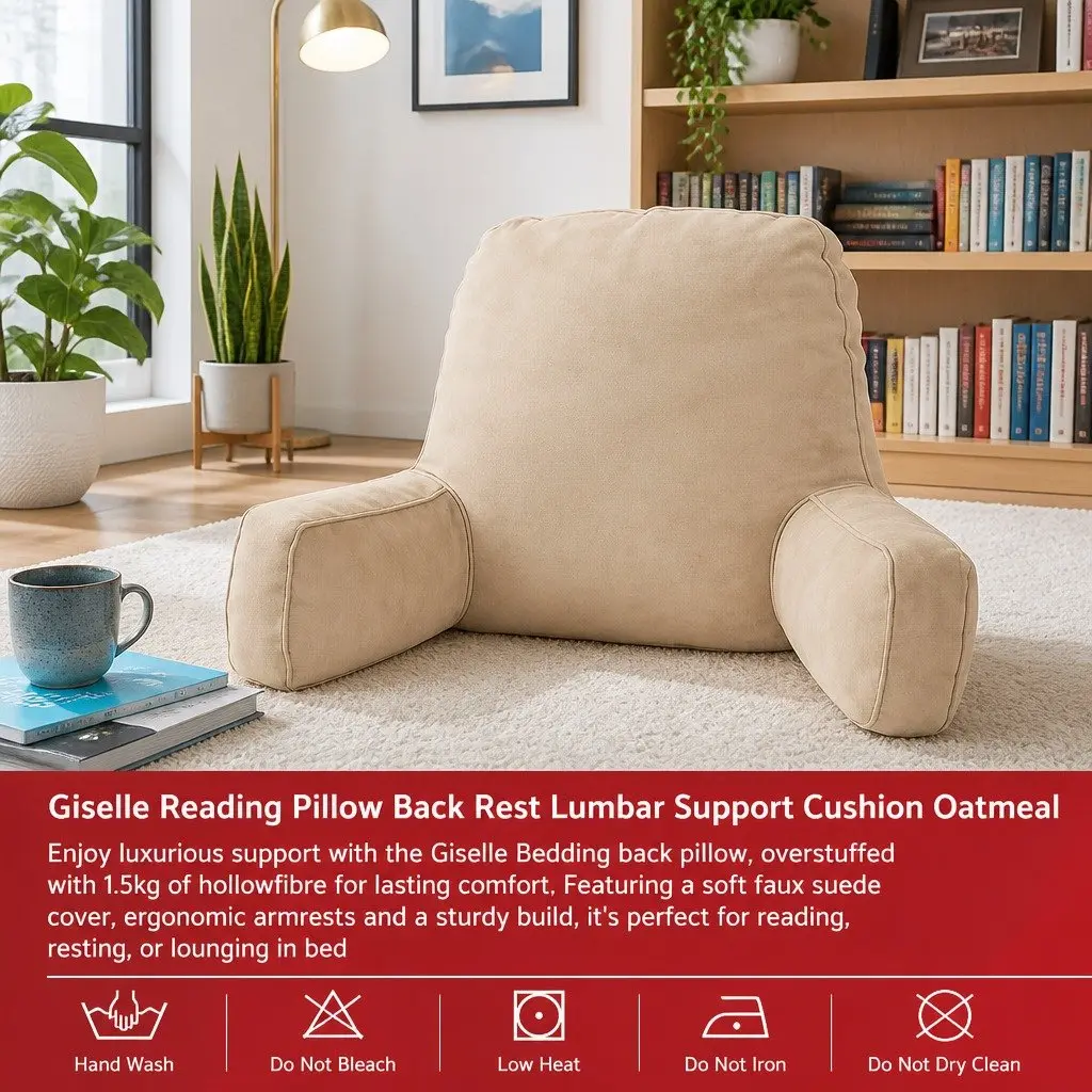 Reading Pillow Back Rest Lumbar Support Cushion Oatmeal 49 x 49 x 15 cm