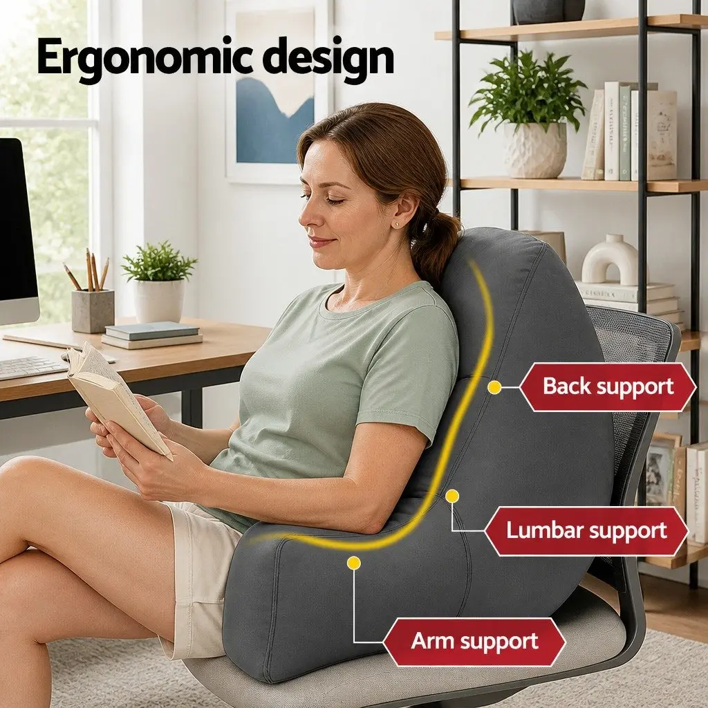 Reading Pillow Back Rest Lumbar Support Cushion 49x49x15cm Grey