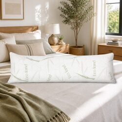 Body Support Pillow Full Length Memory Foam White Bamboo Cover Machine Washable