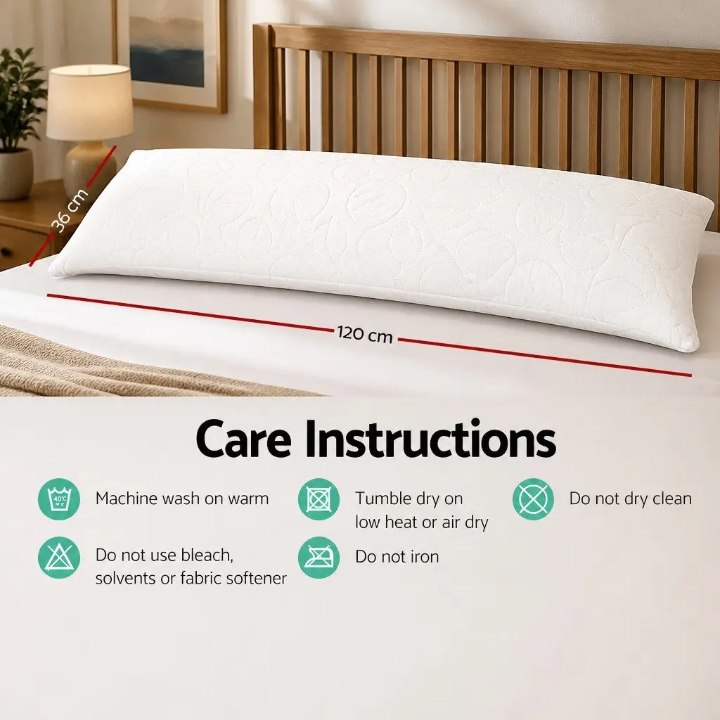 Body Pillow Full Length Support 120 x 36 x 24 cm Memory Foam White Bamboo Cover