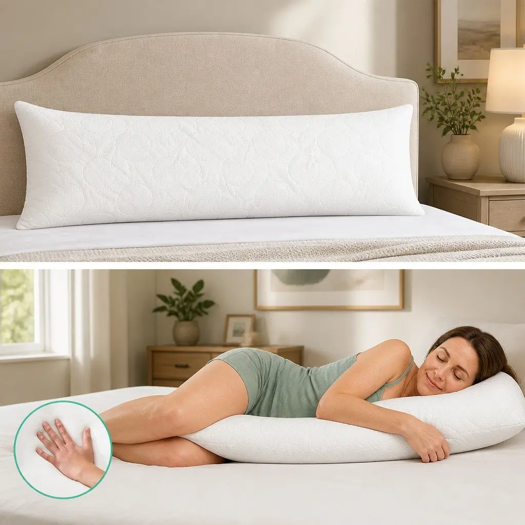 Body Pillow Full Length Support 120 x 36 x 24 cm Memory Foam White Bamboo Cover
