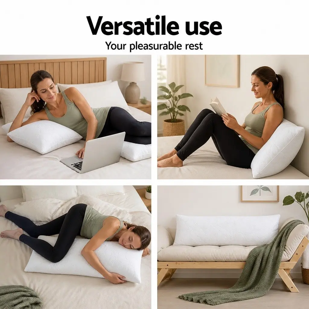 Body Pillow Full Length Support 120 x 36 x 24 cm Memory Foam White Bamboo Cover