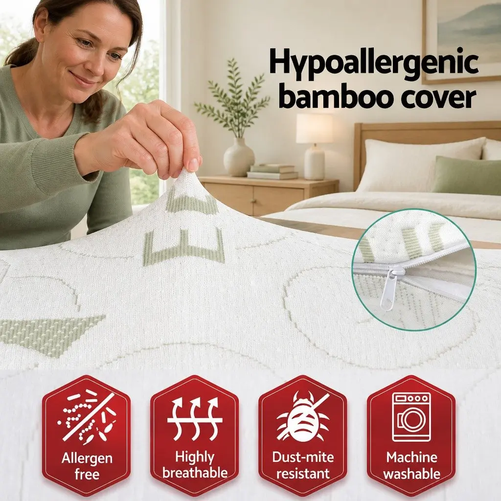 Body Pillow Full Length Support 120 x 36 x 24 cm Memory Foam White Bamboo Cover