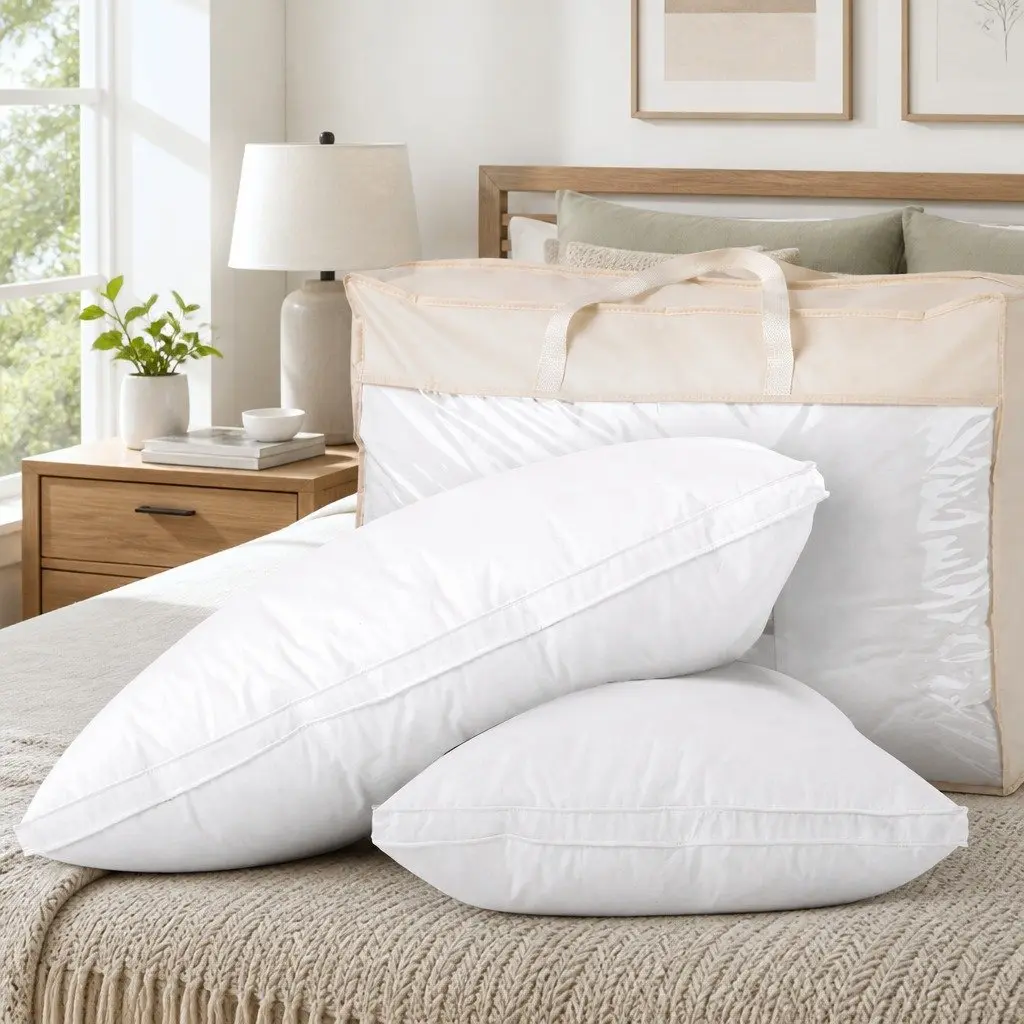 Duck Feather Down Pillow Neck Support Standard Size White Twin Pack