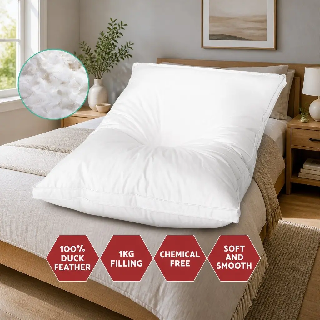 Duck Feather Down Pillow Neck Support Standard Size White Twin Pack