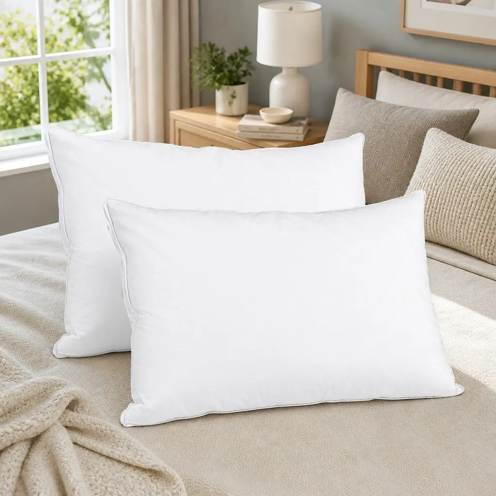 Duck Feather Down Pillow Neck Support Standard Size White Twin Pack