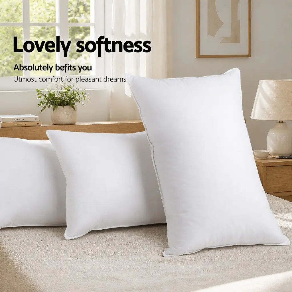 Duck Feather Down Pillow Set Bedroom Sleep Comfort 73 x 48cm White 2 Piece
