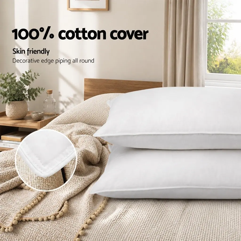 Duck Feather Down Pillow Set Bedroom Sleep Comfort 73 x 48cm White 2 Piece