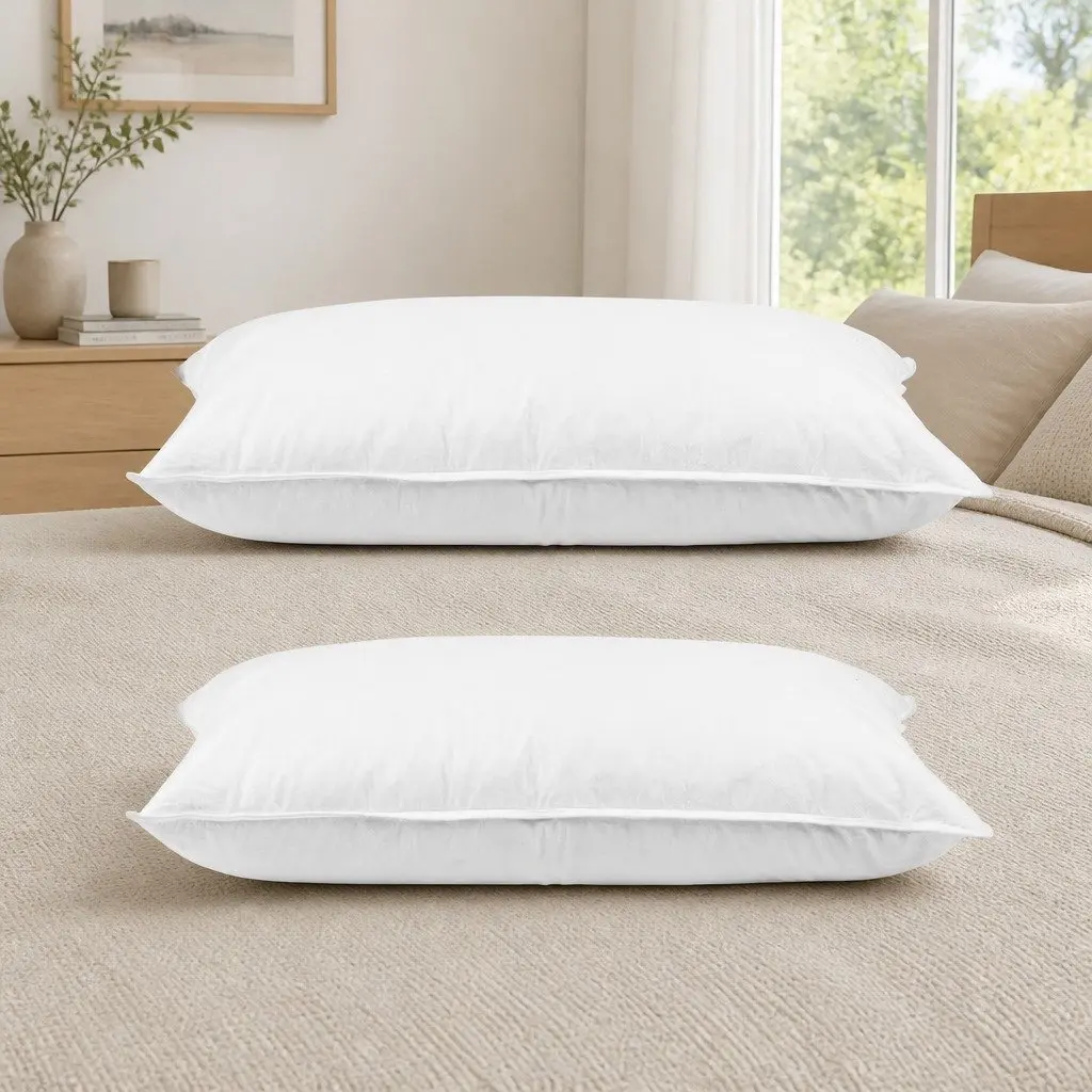 Duck Feather Down Pillow Set Bedroom Sleep Comfort 73 x 48cm White 2 Piece