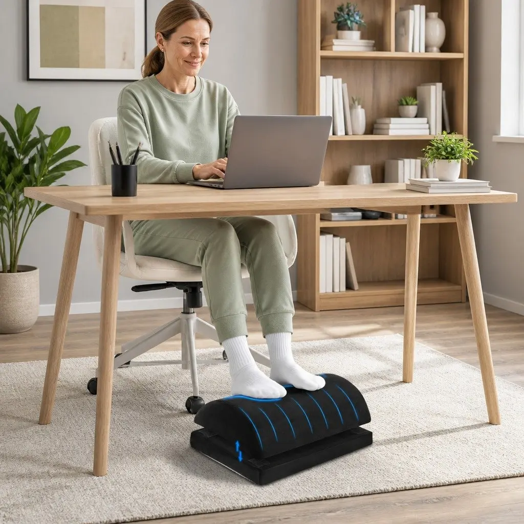 Memory Foam Footrest Cushion Ergonomic Support Adjustable Height Black 45cm x 32cm x 16cm